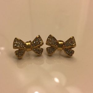 J.Crew Gold Rhinestone Bow Stud Earrings